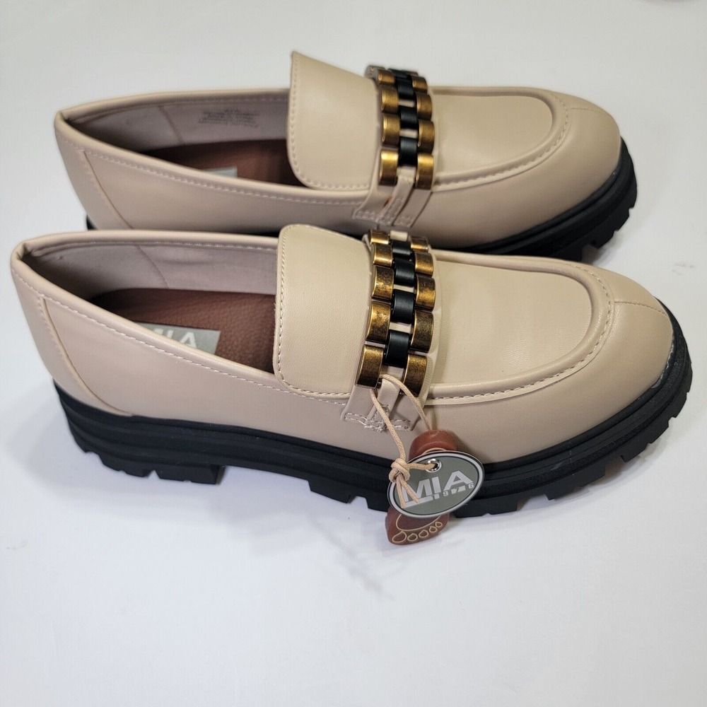 NEW MIA Beige Bronze Chain Slip-On Oxford Chunky Platforms Preppy 8.5 Y2K Academ - Picture 16 of 16